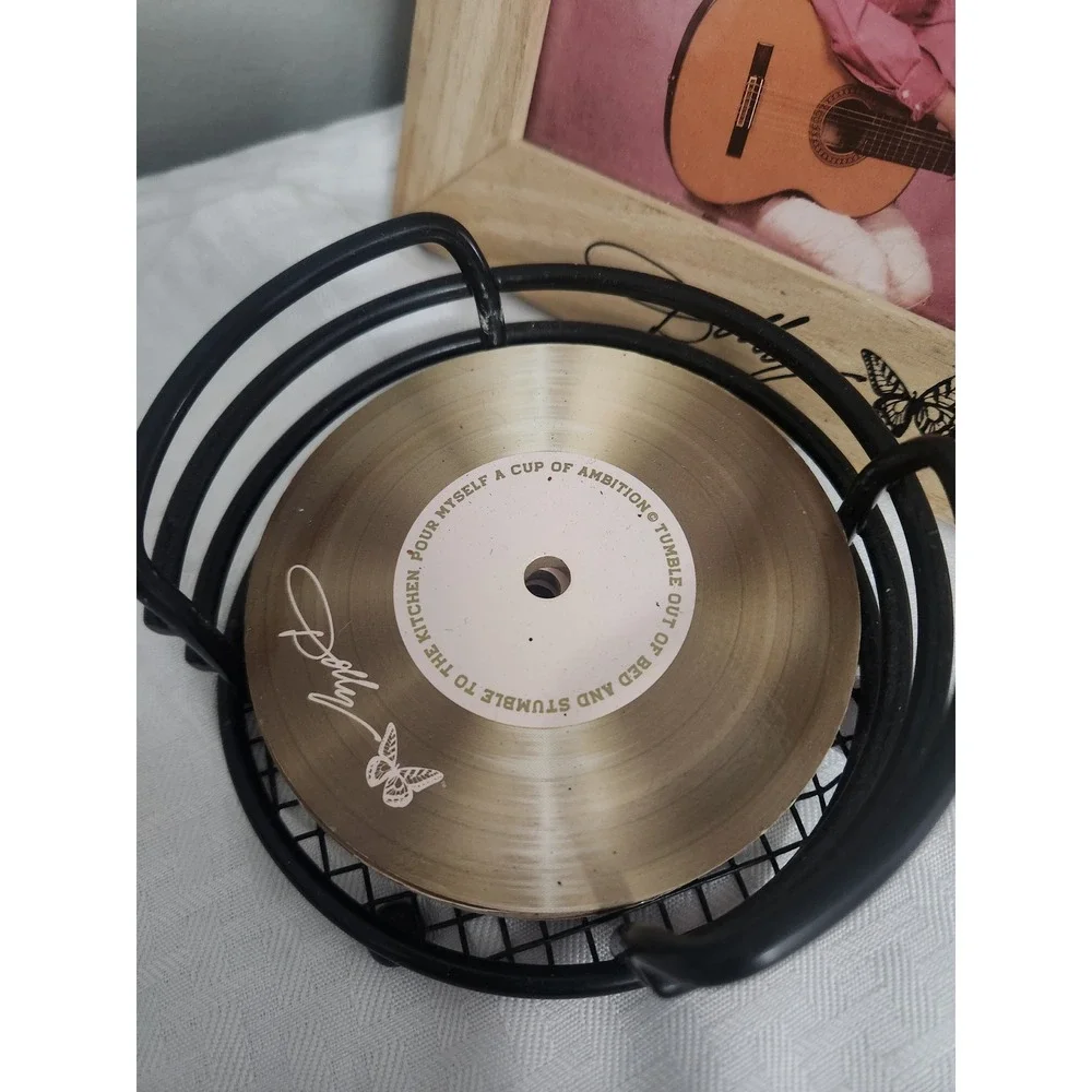Dolly Parton 9 to 5 Record Coaster Set with Holder and Framed Photo Bundle